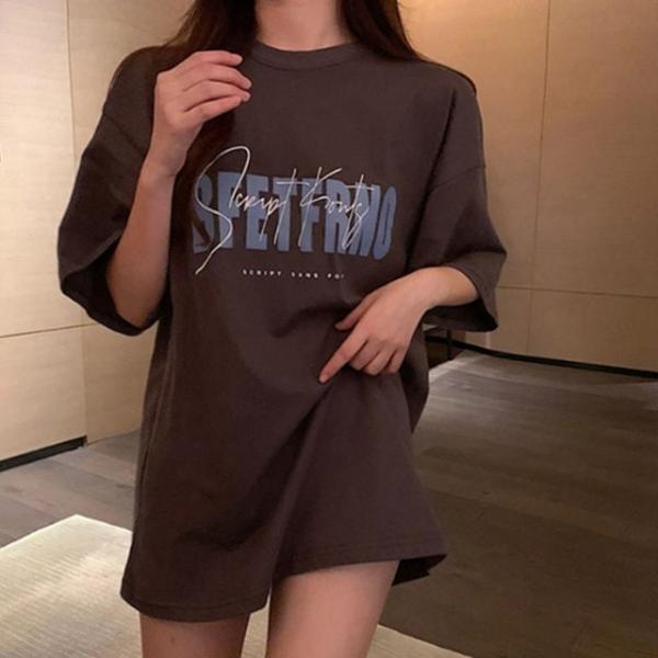 레터링 심플 라운드넥 오버핏 반팔 티셔츠