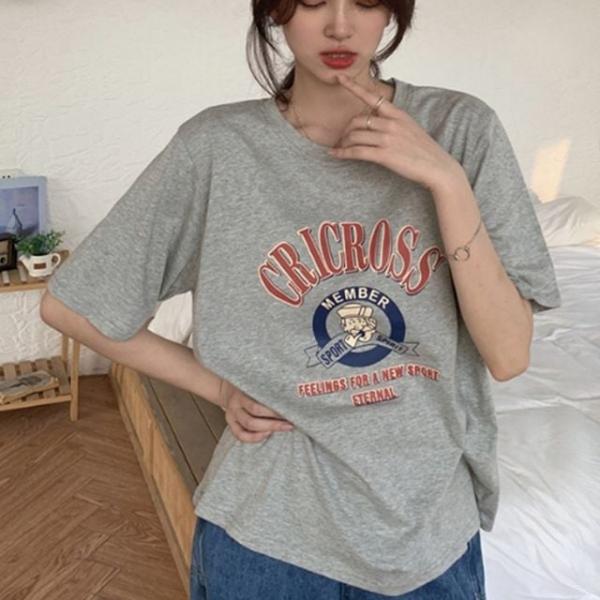 레터링 프린팅 라운드넥 박스티 오버핏 반팔 티셔츠