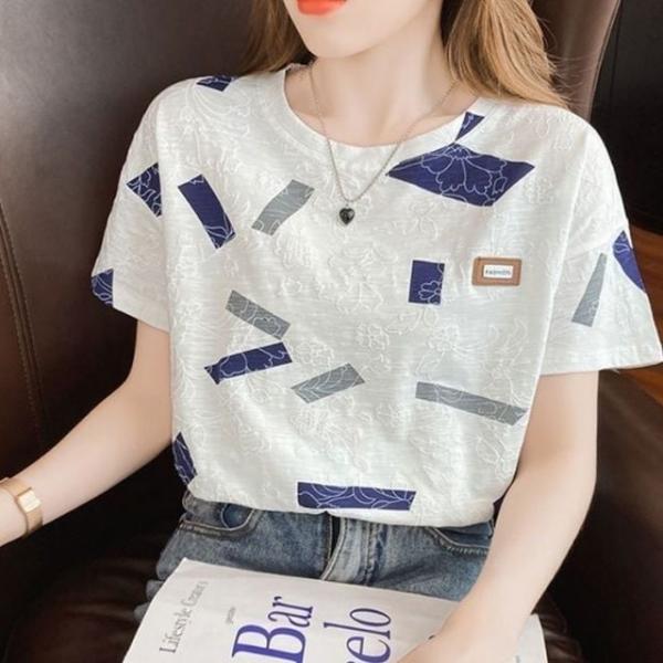 꽃무늬 사각 패턴 여름 라운드넥 U넥 무늬 반팔 티셔츠