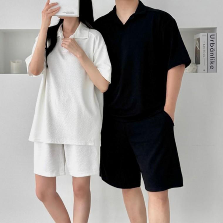 미니 카라 반팔티 반바지 세트 남녀공용 데일리 커플 여름바지