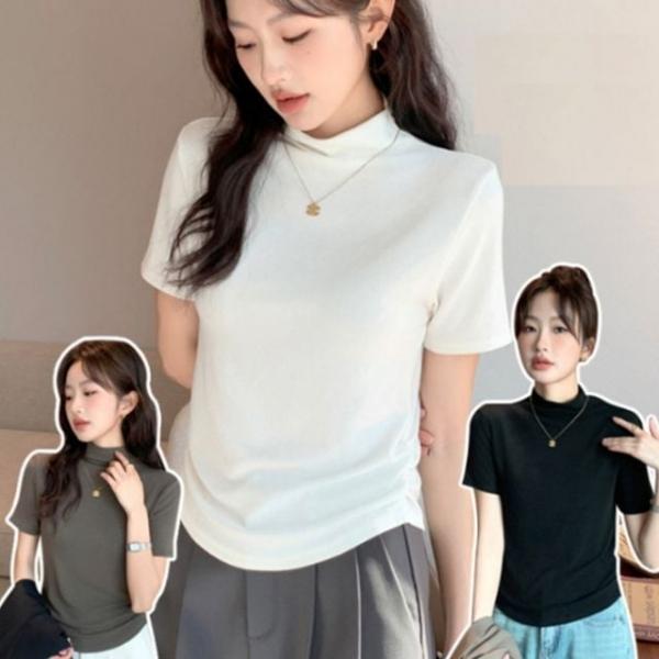 반목 목폴라 여름 슬림 반팔 기본 무지 티셔츠