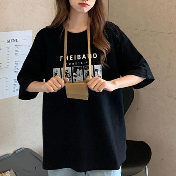 프린팅 여름 오버핏 루즈핏 박스티 반팔 티셔츠