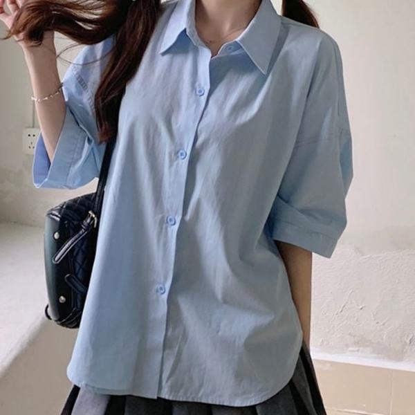 벌룬 소매 오버핏 카라 셔츠 가오리핏 블라우스