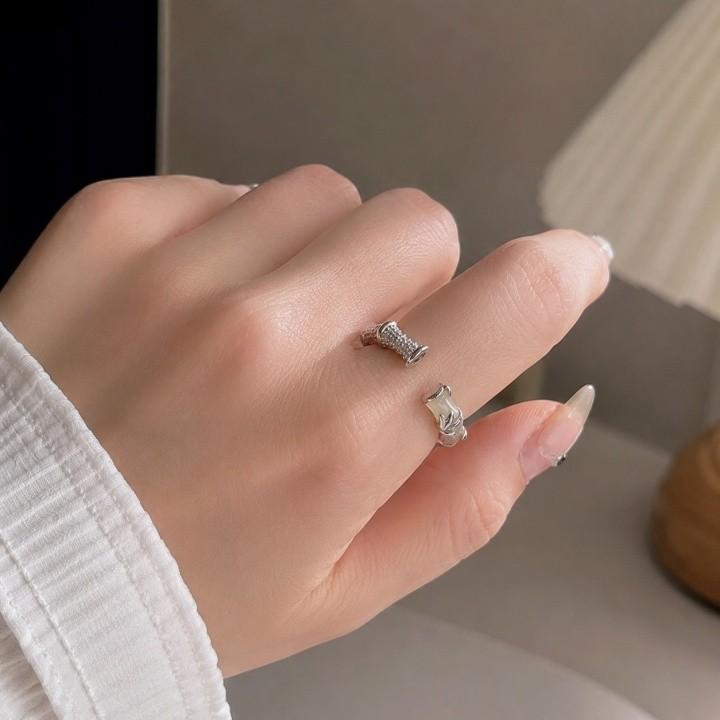 대나무 마디 디자인 큐빅 오픈 반지