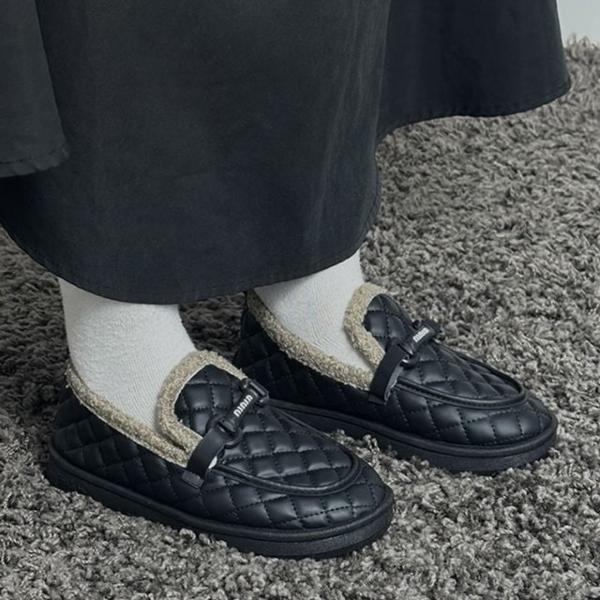 여성 퀼팅 퍼안감 로퍼 데일리 겨울 슈즈