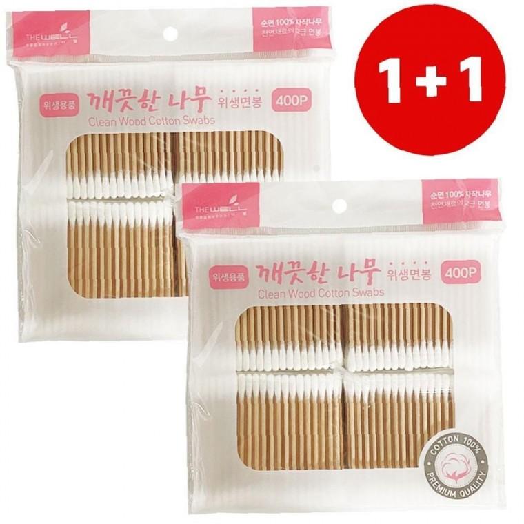 깨끗한나무 1+1 고정력 위생면봉 400P 순면 귀이개 대용량