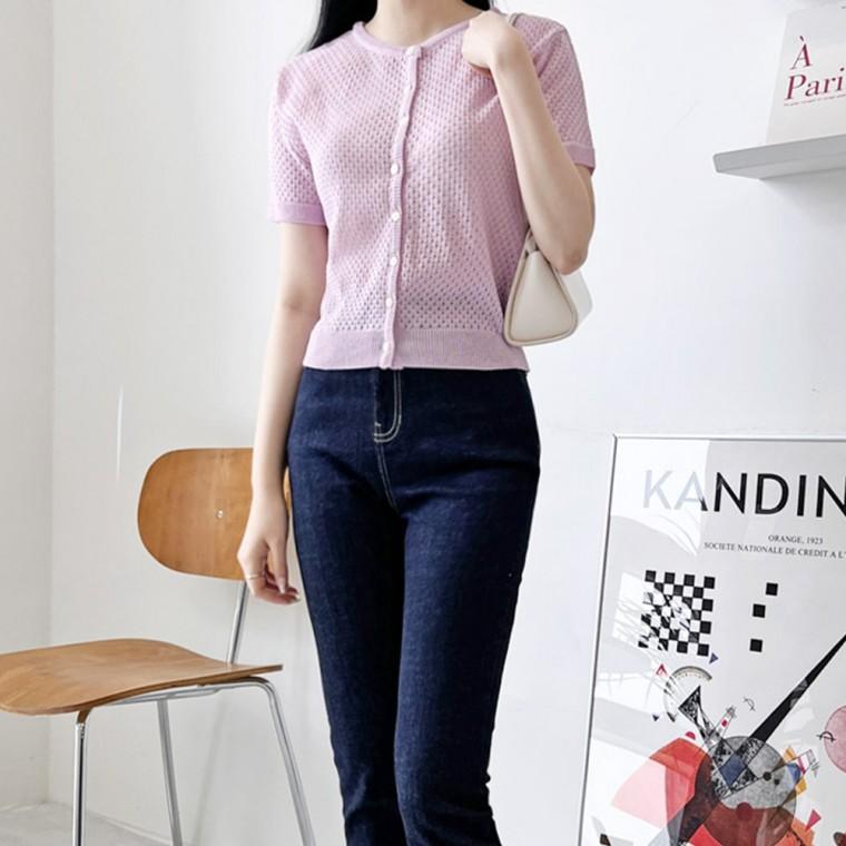 여성 여자 펀칭 패턴 가디건 여름 반팔 데일리 러블리 패션 상의 아우터 직장인 학생 크롭