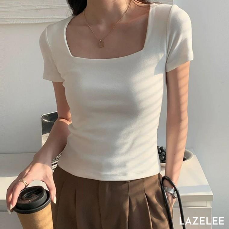 레이즐리 스퀘어넥 슬림핏 숏슬리브 크롭 반팔 티셔츠 여름 면티 여성 여성반팔티 여성티셔츠 반팔티셔츠