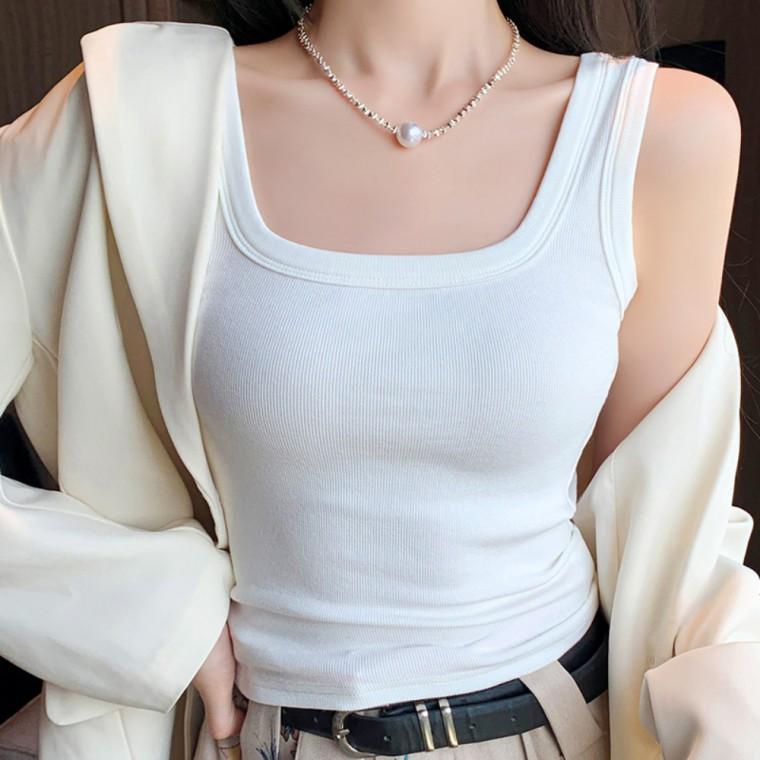 라운드넥 슬림핏 부유방 커버 나시 여성 민소매 상의