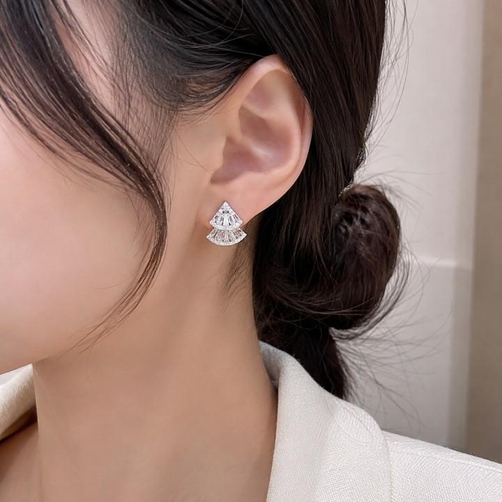 S925 은침 부채꼴 큐빅 오픈링 귀걸이
