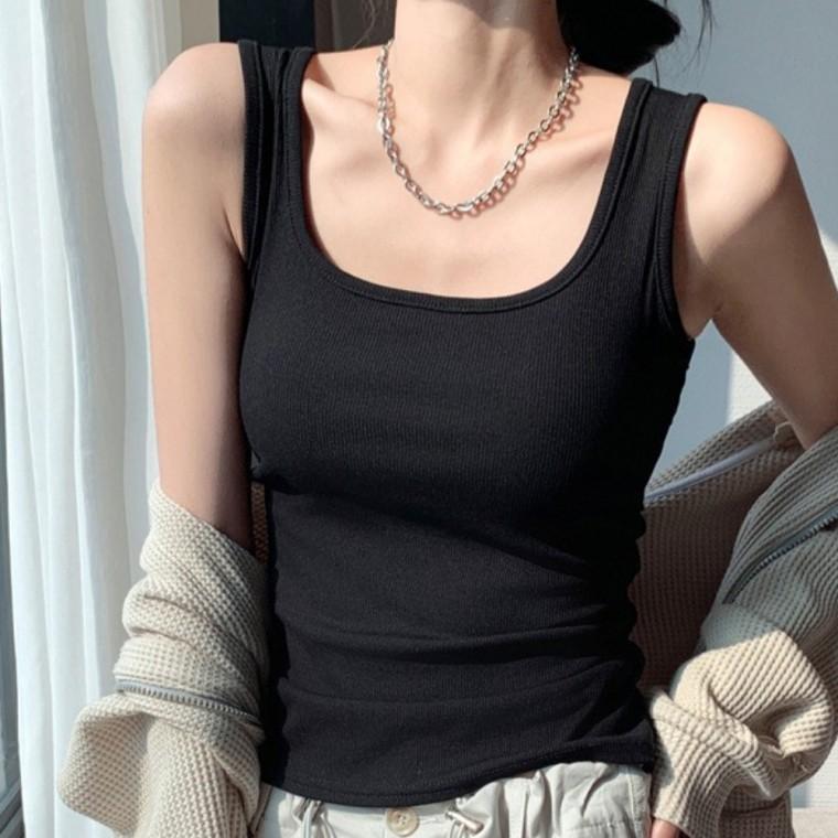 여성 유넥 부유방 커버 나시 레이어드 이너 민소매 탑