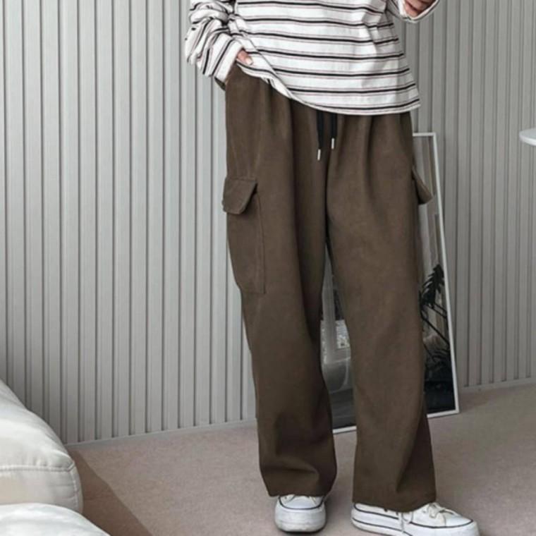 바지 아메카지 카고 밴딩 와이드 캐주얼룩 벌룬팬츠 조거 여자