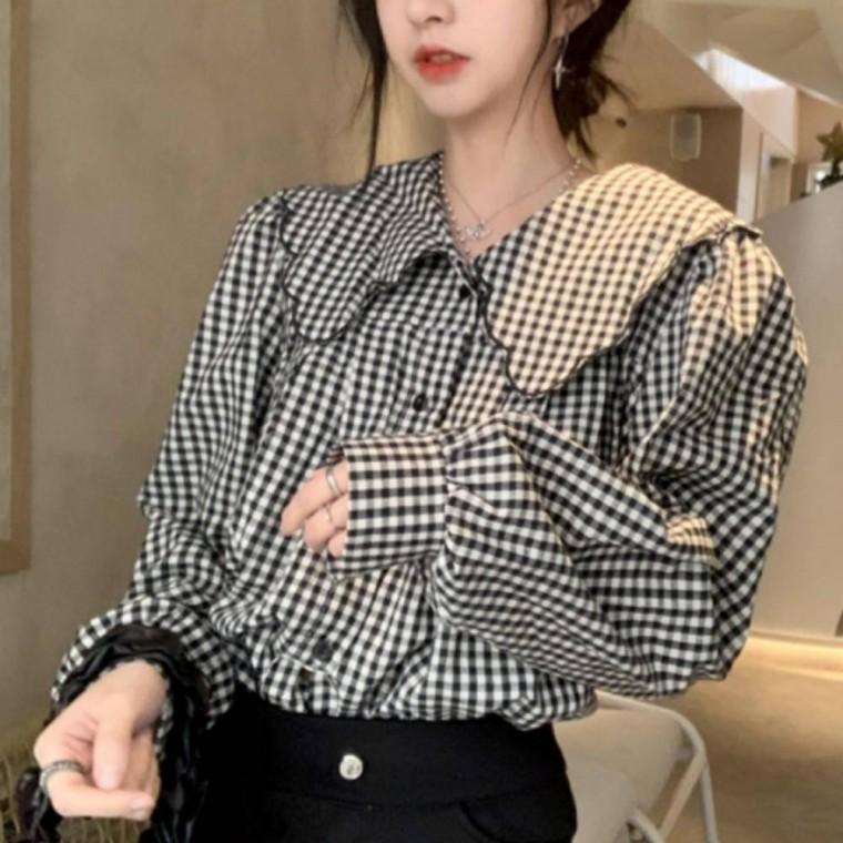 빅카라 셔츠 여름 블라우스 체크 루즈핏 패턴 페미닌 남방