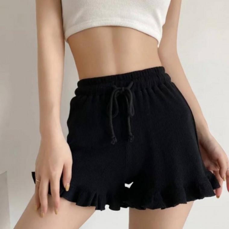 3부 와플지 여성 숏팬츠 여름 반바지 프릴 홈웨어 밴딩