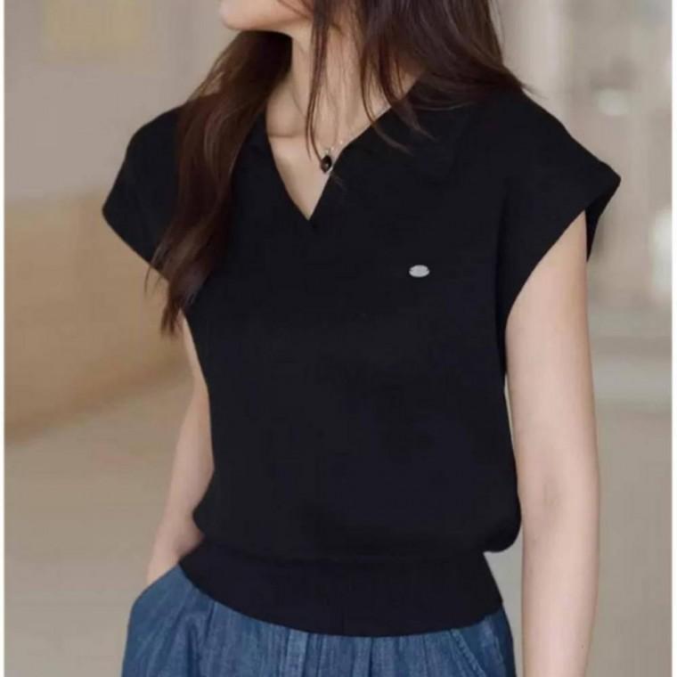 카라 반팔 티셔츠 니트 브이넥 쿨링 여름 나시티 여성