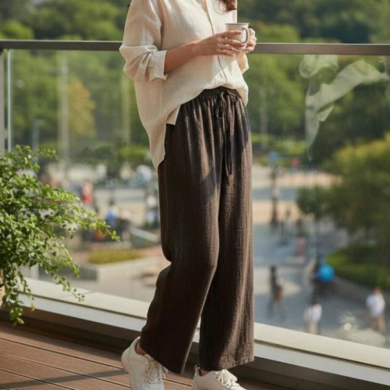 편한 여름 청바지 밴딩 데님 와이드바지 린넨라이크