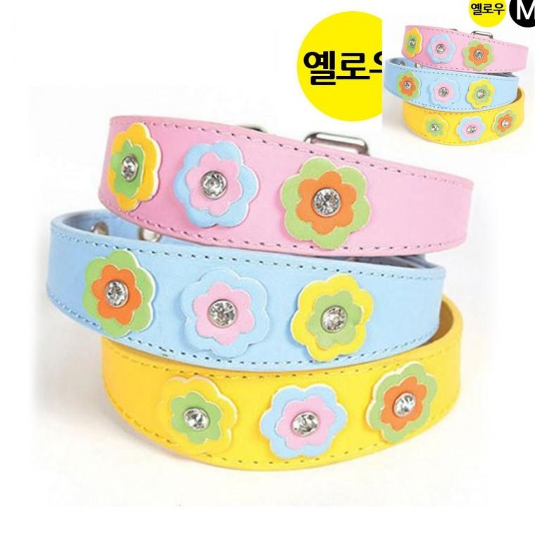 가죽목줄 옐로우 M 강아지 목줄 진돗개목줄 반려견목줄 소형견목줄