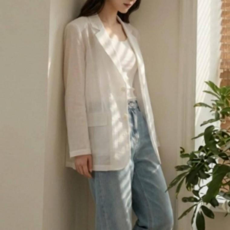 린넨 아우터 가디건 시스루 여름 긴팔 셔츠 자켓 원버튼
