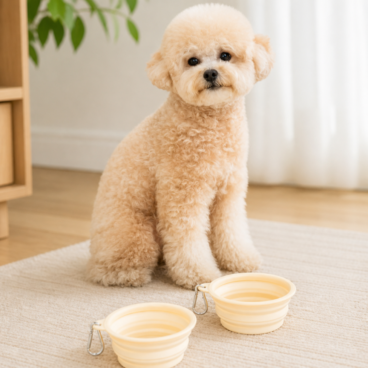 반려동물 휴대용 접이식 식기 강아지 고양이 외출 여행 그릇