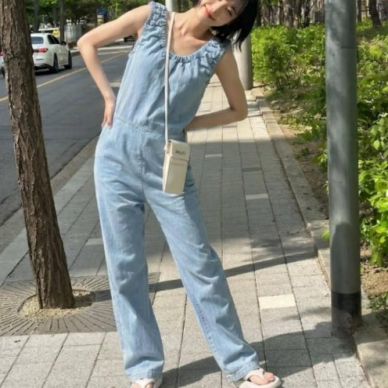 데님 청치마 점프수트 나시 청바지 오버롤 멜빵 바지