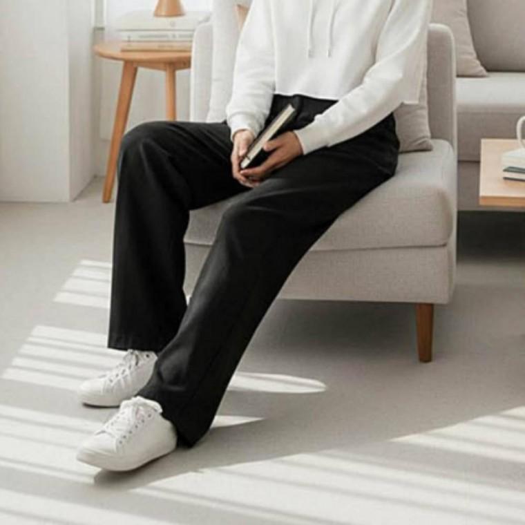 핀턱 와이드 뒷밴딩 롱 면바지 캐주얼 여자 팬츠