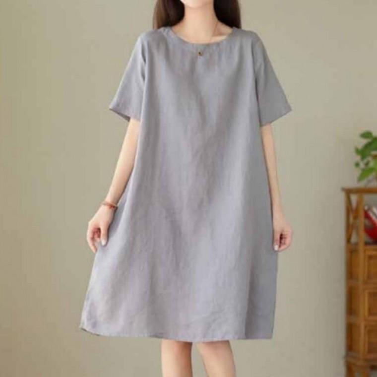 여름 면혼방 치마 퍼프 포켓 빅사이즈 데일리 롱원피스 루즈핏