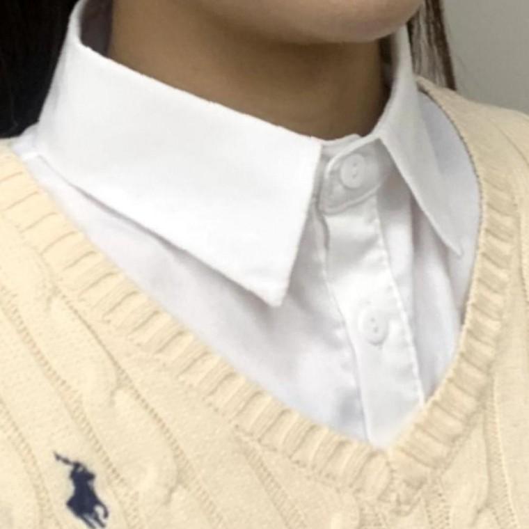 코튼 선명한 페이크셔츠 클래식 목카라 화이트