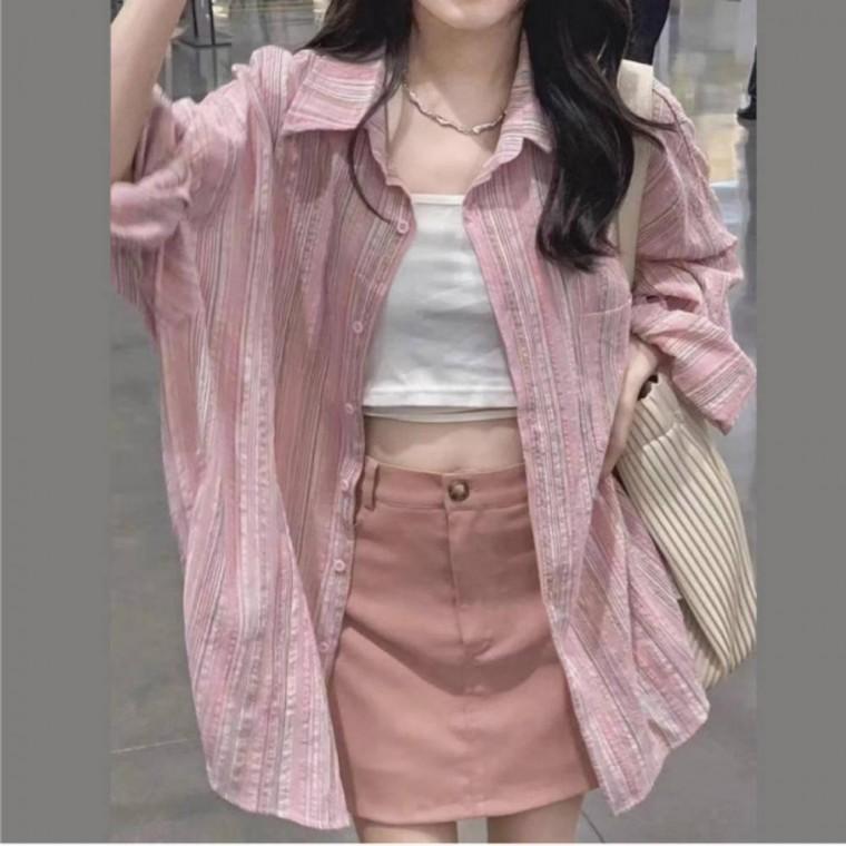 스트라이프 루즈핏 오버핏 캐주얼 셔츠 남방 아우터 여름 롱