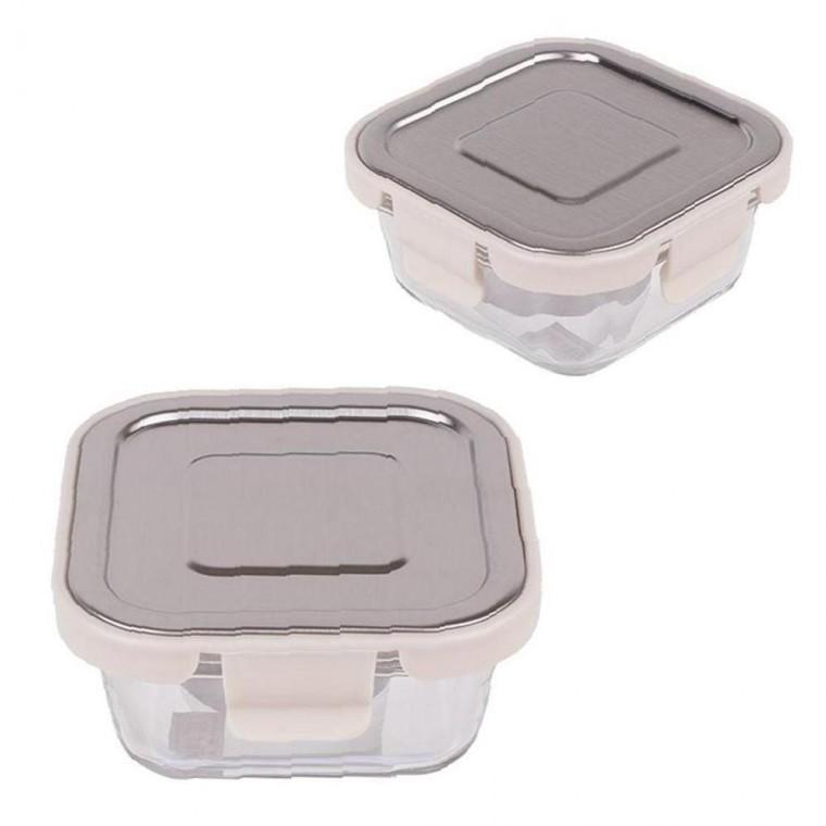 스텐 내열 넉넉한 정사각 밀폐용기 320ml 1호