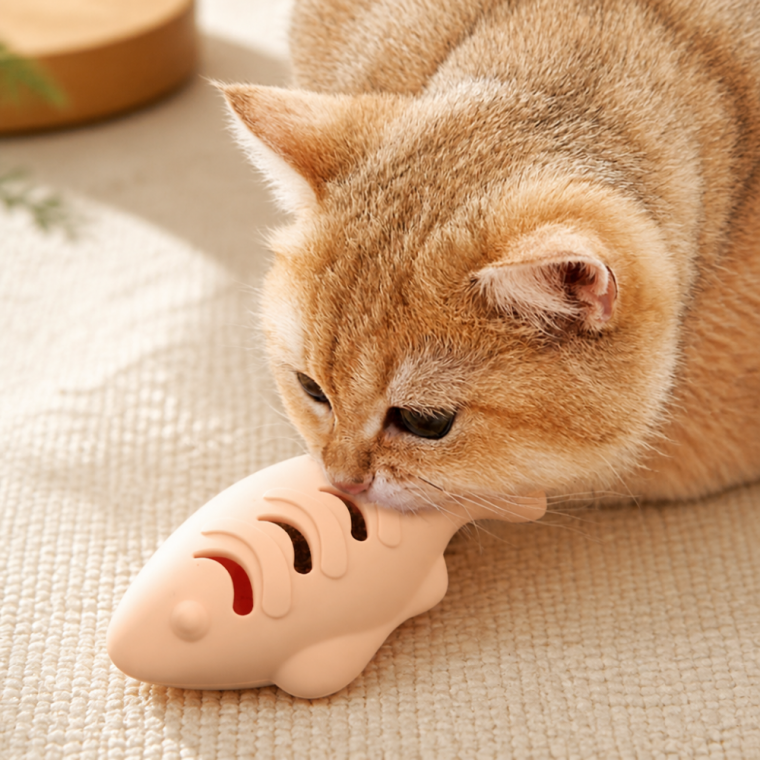실리콘 고양이 간식 장난감 스크래처 물고기 블루