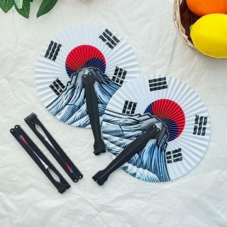 파도 원형 태극기 접이식 부채 접이식 경량 부채