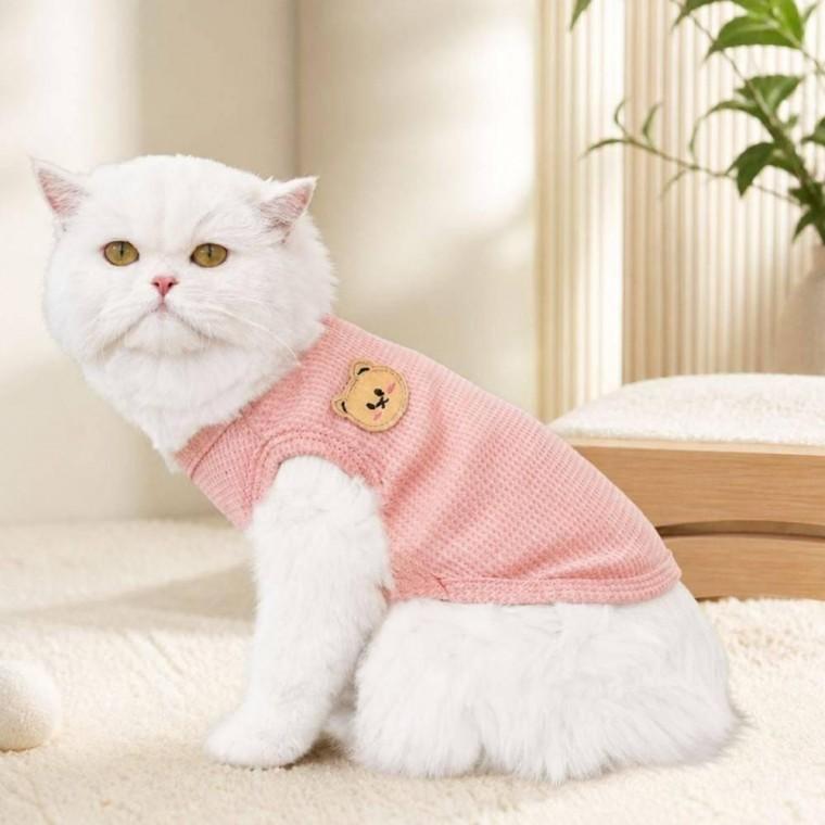 와플소재 귀여운 봄가을 고양이 의류 곰돌이 애견 강아지 조끼