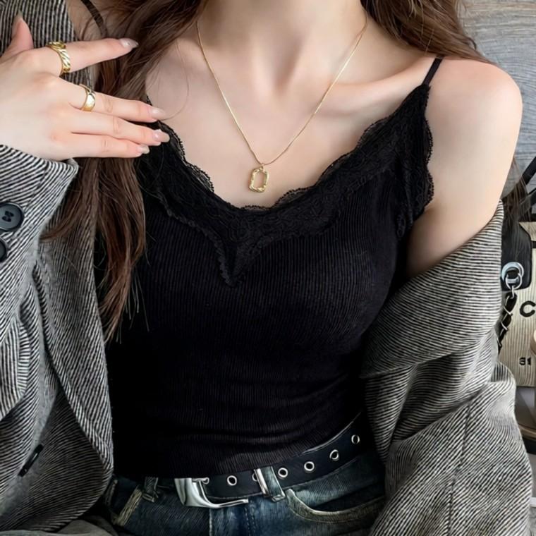 여성 캡 내장 레이스 포인트 레이어드 이너 캡나시