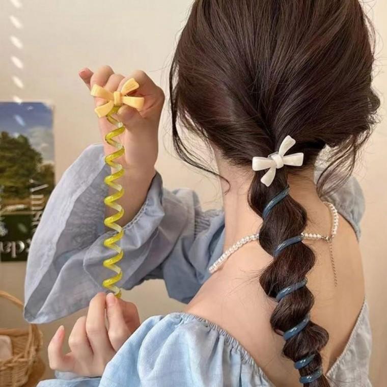 여성 귀여운 마블 리본 포인트 포니테일 헤어링
