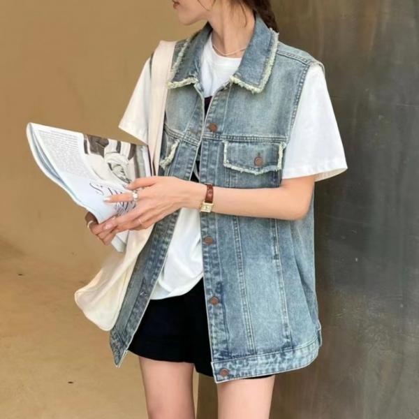 F230810 빈티지 올풀림 루즈핏 청 데님 조끼 vest