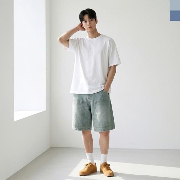 남성 워싱 데님 반바지 와이드 버뮤다팬츠