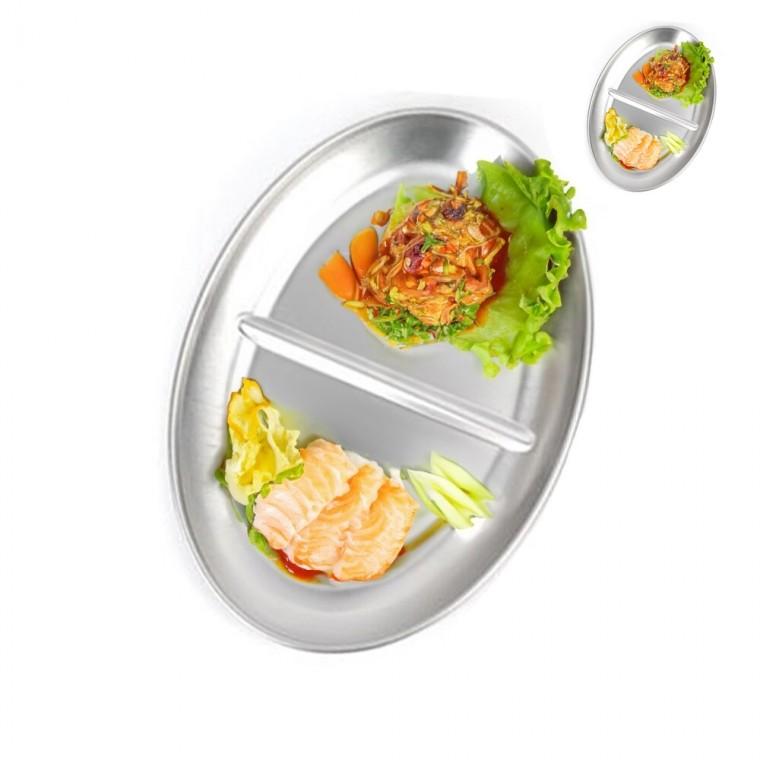 스텐 타원 2칸접시 10형 플레이팅접시 반찬나눔접시 반찬접시