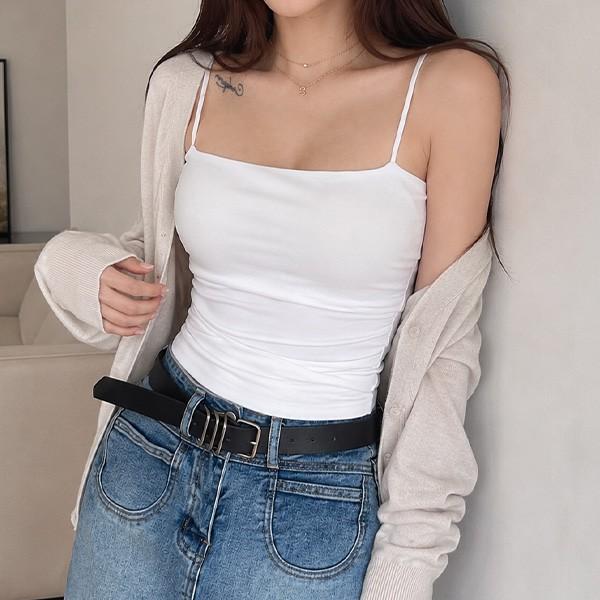 슬림핏 스퀘어넥 끈나시 이너 레이어드 나시탑