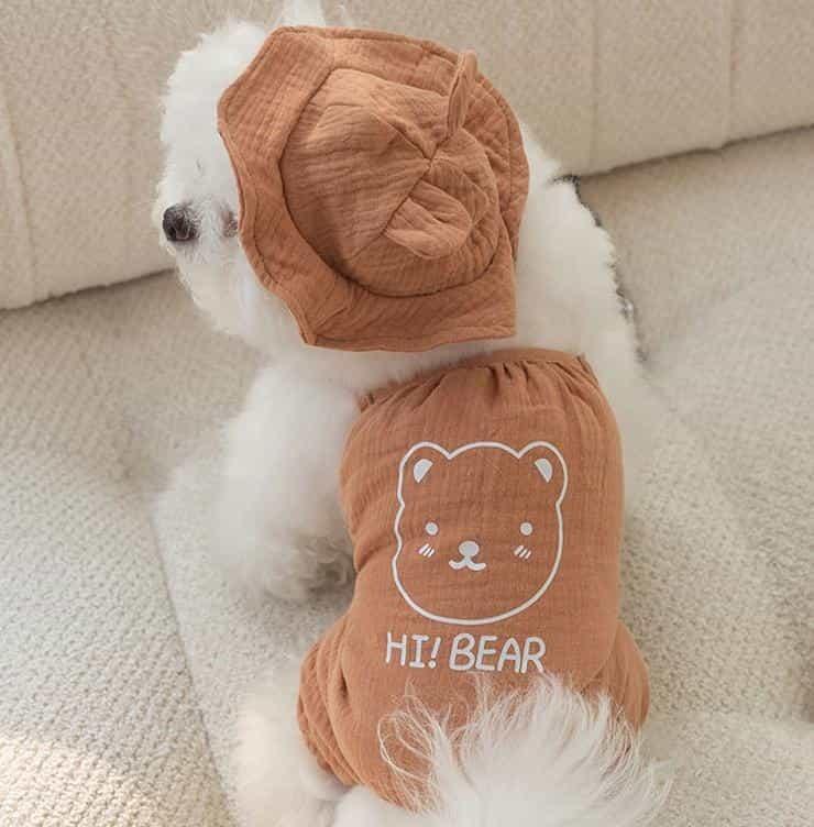 PET 강아지 곰돌이 모자 나시 세트 강아지나시티 강아지여름옷 강아지모자