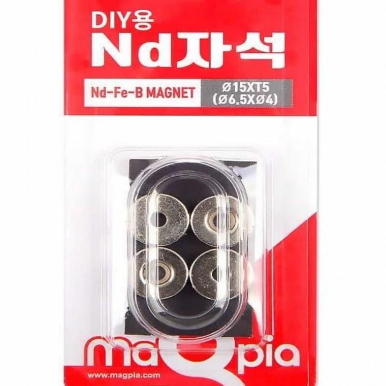 DIY강력자석 접시나사형 원형 지름15mm 두께5mm 4개입 초강력자석 네오디움원형자석 네오디움자석