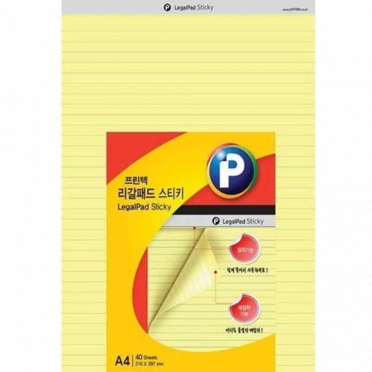 A4 리갈패드 스티키 노랑 210mmx297mm 필사용노트 학원노트 A4메모패드