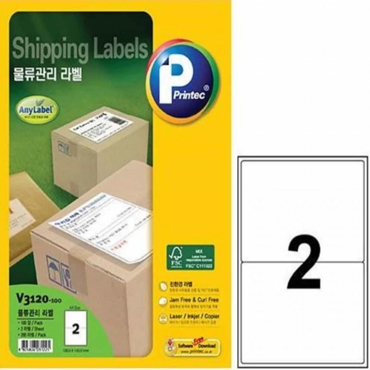 물류관리 라벨 2칸 100매 라벨지 라벨스티커 오피스라벨