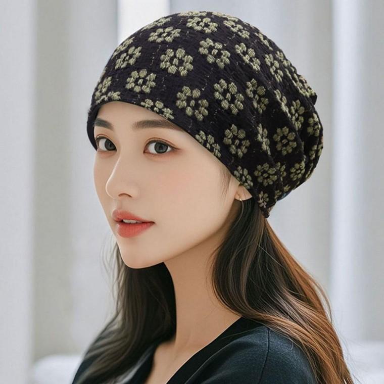 꽃무늬 비니 두건 모자