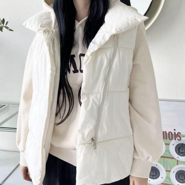여자하이넥오버핏패딩조끼 패딩조끼 블랙 조끼 맘 오버핏 등원룩 패딩 하이넥