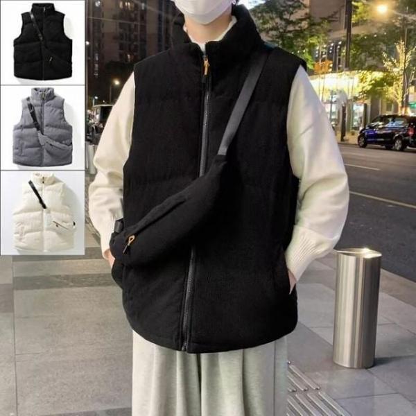 하이넥 캐주얼 포켓 포인트집업 베스트 R 골덴 겨울 베스트 조끼 코듀로이 남자 패딩