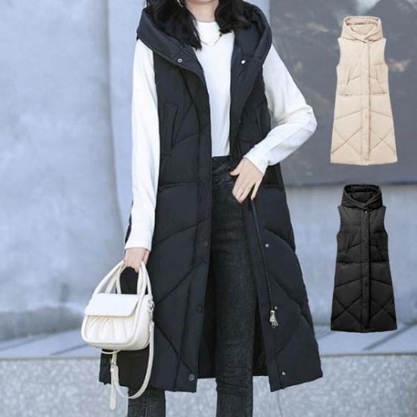 후드 하이넥 여성 슬림핏 캐주얼 롱 베스트 조끼 롱패딩 여자 겨울 패딩베스트
