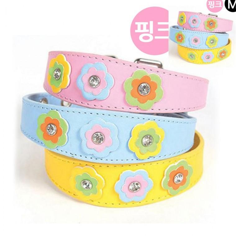 가죽목줄 핑크 M 강아지 목줄 진돗개목줄 반려견목줄 강아지로프목줄