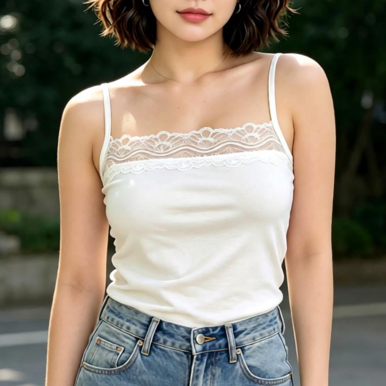 여름 얇은 민소매 레이스 끈 나시 이너 여성 나시티