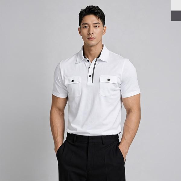 남성 반집업 카라 반팔 티셔츠 슬림핏