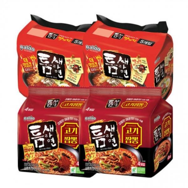 틈새라면 김치 2팩 + 고기짬뽕 2팩(총16봉)